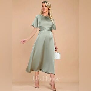 NWT JJs house green satin midi dress size L
